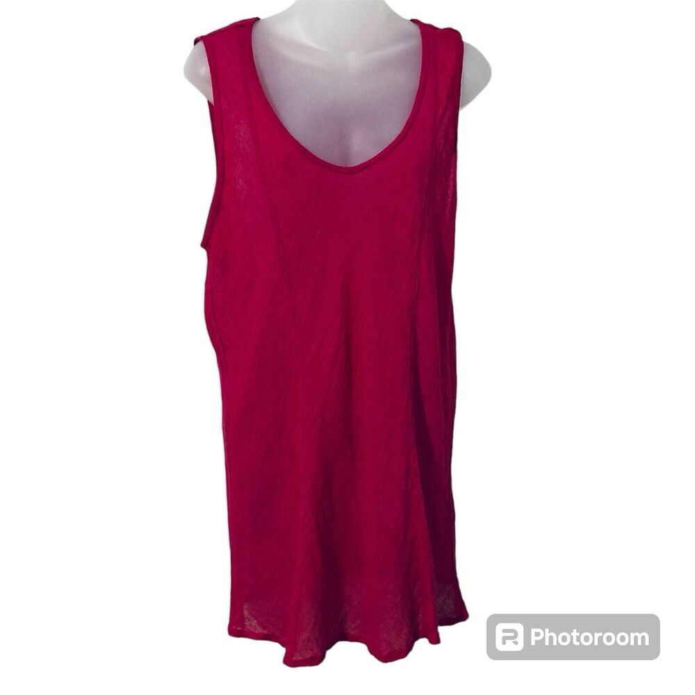 Flax Womens Large Sleeveless Tank Top Cover Up 100% Linen Dark Pink Red